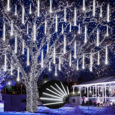 MUPOO LED Meteorregen Kerstverlichting lichtsnoer buiten 30 cm 192 LEDs Koel wit -IP65 Waterdichte Meteor fairy lights - sfeerverlichting binnen-Kerstboom bruiloft decoraties