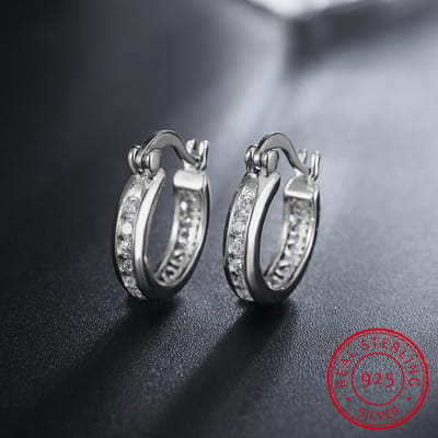 Trendy 925 Sterling Zilveren Hoepeloorbellen Voor Vrouwen Zirkonia Steen Nieuwe Mode Sieraden Cadeau Voor Meisje gray