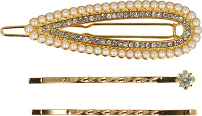 Haarsoires Haarspeld Haarclip 6cm - Druppel - Parel Strass Steentjes - Goud Wit – Set van 3 - Hair Clip - Decoratieve Haaraccessoire