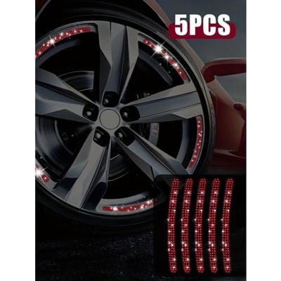 5 stuks/set Artifictic Diamant Auto Band Velg Sticker Auto Decoratieve Sticker Veiligheid Waarschuwingsstrip Wielnaaf Auto Accessoires Geschikt voor Auto's one-size rood