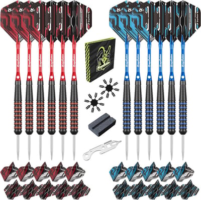 Stalen tip dartset 12 stuks - 22 gram met metalen dartpijlen en dartaccessoires