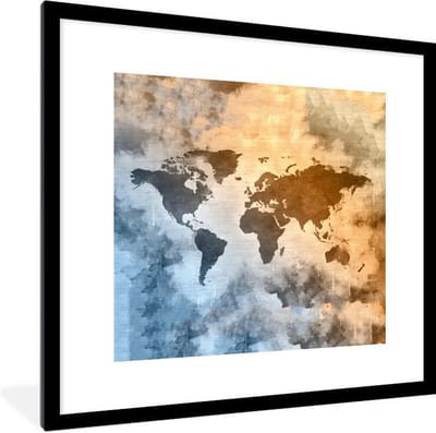 Poster in lijst - Fotolijst 40x40 cm - Posters - Wereldkaart - Kleuren - Vintage - Posterlijst zwart - Decoratie - Wanddecoratie woonkamer - Muurdecoratie slaapkamer