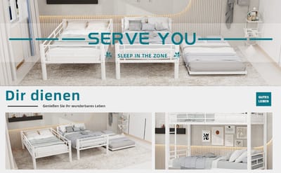 MIVRAY Stapelbed 90x190 cm - Eenpersoonsbed Zonder Matras met Veiligheidshekken en Ladder - Splitsbaar - Metaal - Wit