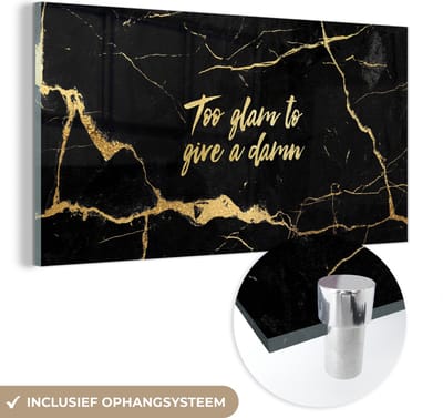 MuchoWow® Glasschilderij 40x20 cm - Schilderij acrylglas - Quote - Spreuken - Goud - Marmer - Foto op glas - Schilderijen