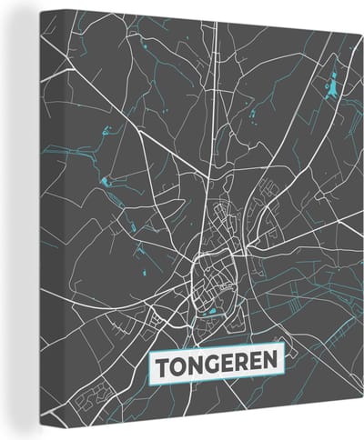Canvas Schilderij België – Tongeren – Stadskaart – Kaart – Blauw – Plattegrond - 20x20 cm - Wanddecoratie