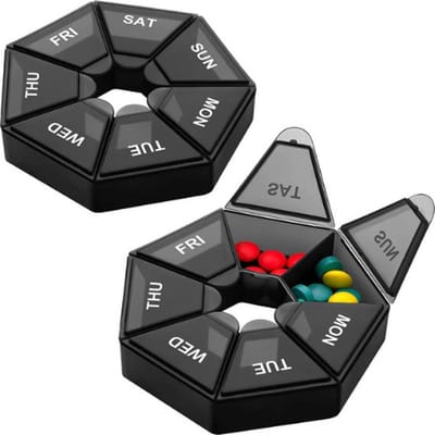 Pillendoos - 7 dagen - Pillen Organizer - Medicijn Doosje - 2 stuks - Zwart