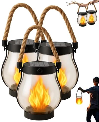 3x Solar Lantaarn Buitenverlichting - Solar Tuinverlichting op Zonneenergie - 12×13cm - Led Buitenverlichting met Dag/Nacht Sensor - IP44 waterdicht - Tuinlantaarns - voor Camping, Terrassen, Tuinen, Patio's, Veranda's, Tuindecoraties - Zwart