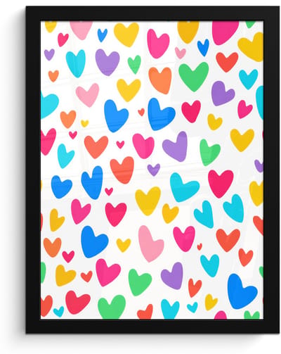 Poster in lijst - Fotolijst 30x40 cm - Posters - Hartjes - Kleurrijk - Patroon - Levendig - Posterlijst zwart - Decoratie - Wanddecoratie woonkamer - Muurdecoratie slaapkamer