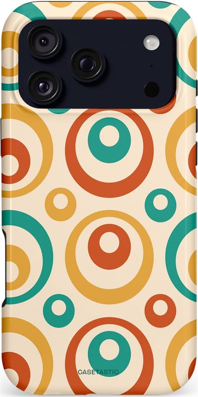 Casetastic hoesje geschikt voor Apple iPhone 17 Pro Max - MagSafe - Dubbellaagse bescherming - Bolletjes boogie - Fashion Case - Crème Terracotta Goud Turquoise