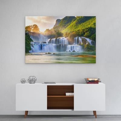 Artaza Canvas Schilderij Waterval - 90x60 cm - Wanddecoratie Natuur - Muurdecoratie Bergen - Schilderijen Op Canvas Jungle