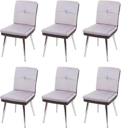 Set van 6 eetkamerstoelen MCW-G48, keukenstoel gestoffeerde stoel met rugleuning, kunstleer fluweel MVG-gecertificeerd ~ grijs