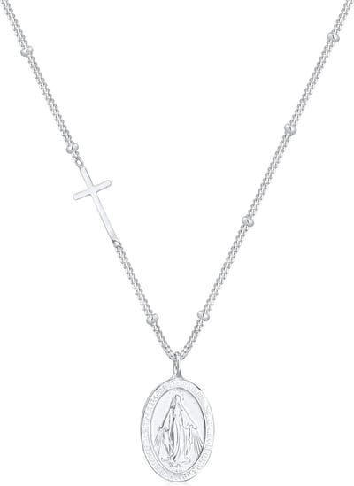 Elli - Halsketting - Mariabeeld Hanger en Kruis in verguld 925 Sterling Zilver - Dames