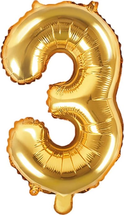 Partydeco - Folieballon nummer 3 Goud 35 cm