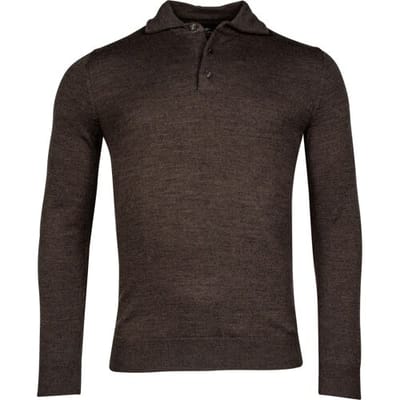 Baileys Trui Merino Blend Pullover Polo Collar Buttons Single Knit Dark Brown / male