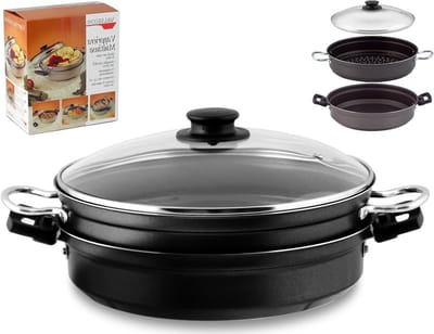 Stoompan Multifunctioneel - Gezonde Kookpan - Gezond Koken - Behoud Voedingsstoffen - 28 cm - Zilver