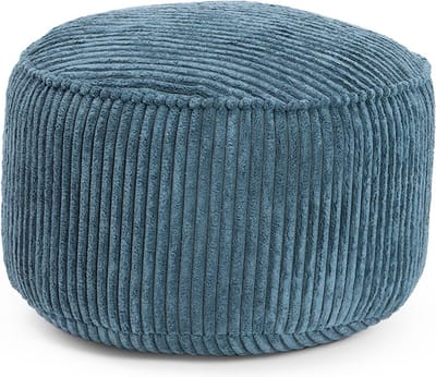 Lumaland zitzak poef van corduroy | Compacte 50L gaming poef met 3-in-1-functie: comfortabele kruk, handig tafeltje en stijlvolle voetenbank voor binnenshuis | Ø 25 x 45 cm - Marineblauw