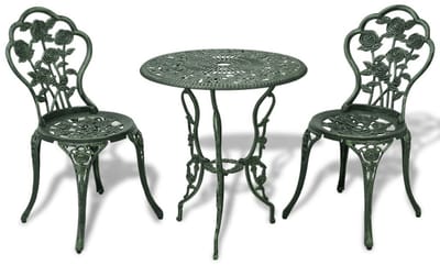 Balkonset 2 personen - Tuinset - Bistroset - Groen - Weerbestendig - 3 delig - Tuintafel en 2 stoelen - 2 personen - Gietaluminium