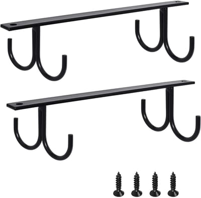 2 stuks - Hangend bekerrek onder kast - Bekerhouder - Haak voor bekerhouder onder kast - Keukengereirek - Zwart