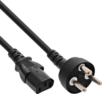Apparaatsnoer met rechte C13 plug en rechte type K stekker (Denemarken) - 3x 1,00mm / zwart - 5 meter