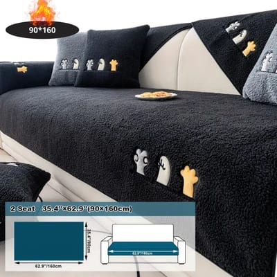 Livano Bankhoes - Bankbeschermer - Stretch - Sofa Cover - Pluche - Zwart - 2 Zits 90x160