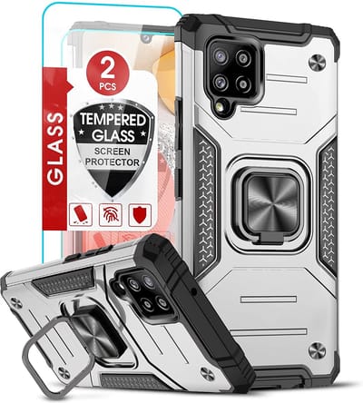 Hoesje Geschikt Voor Samsung Galaxy A42 Hoesje Heavy Duty Armor Hoesje Zliver - Hoesje Geschikt Voor Samsung Galaxy A42 5G hoesje Kickstand Ring cover met Magnetisch Auto Mount- Hoesje Geschikt Voor Samsung Galaxy A42 5G screenprotector 2 pack