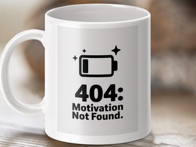 Mok 404 Motivatie Niet Gevonden, Grappige Mug, Nerd Humor, Lage Batterij, Programmeur Cadeau, Sarcastic Cadeau idee