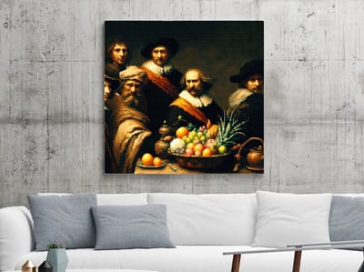 Pixel art rembrandt schilderij | Rembrandt's meesterwerk herleefd in moderne pixelkunst interpretatie | Kunst - 40x40 centimeter op Dibond | Foto op Dibond