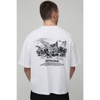 Oversized Boxy T-shirt Met Woestijnlandschap Print | White | Size XS