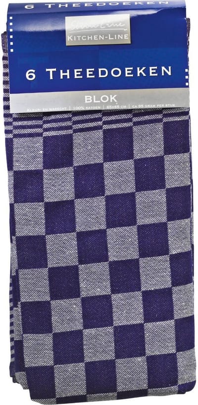 Slimline Theedoeken design Blok blauw 65 x 65 cm - Pak 6 stuks