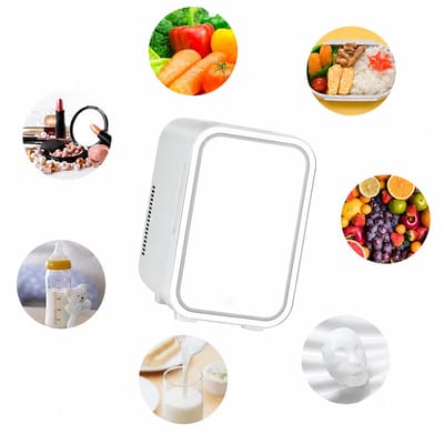 Sello! mini koelkast – frigo – drankjes – snacks – cosmetica – 12v voor auto – 220v – licht – make up spiegel – wit – 4 liter