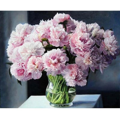 Volledige ronde boor 5D diamant schilderij roze pioenrozen kruissteek 20X30CM gray