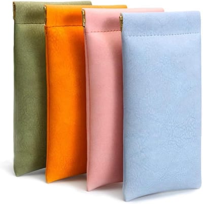 Pu Leer Brillenkoker - 4 Stuks - Brillenkokers - Automatische Sluiting - Bril Etui - Bril Hoesje - Brillendoos - Zonnebrilhouder - Zonnebrillenkoker - Spectacle Case - Draagbare Brillenetui - Roze, Oranje, Groen,Blauw - Unisex