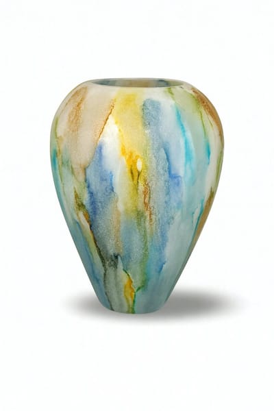 Terroso® - Aurora - Glazen Bloemenvaas – Blauw Groen Marmerlook – 27 cm hoog – Uniek Design – Decoratief en Modern Interieur