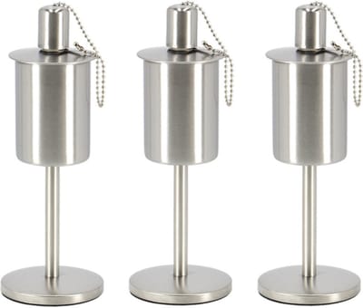 Fancy Flames RVS olie/tuinfakkel - 3x - 9.5 x 25 cm - op stabiele voet