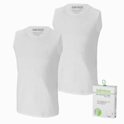 Apollo heren mouwloos shirts Bamboo - ronde hals - 2-pack - maat S - wit
