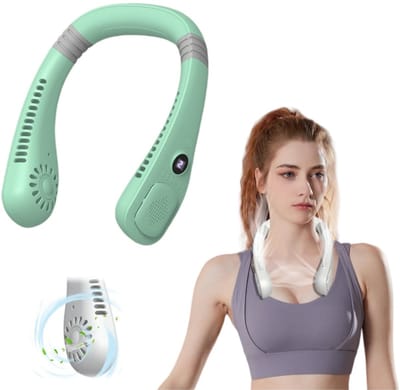 Draagbare nekventilator – Ontwerp zonder bladen – Om de nek te dragen – 3 snelheidsstanden – 360° draaibare draagbare nekventilator – Via USB oplaadbare nekventilator met digitaal display – Geschikt voor thuis, op kantoor, buitenshuis en op reis