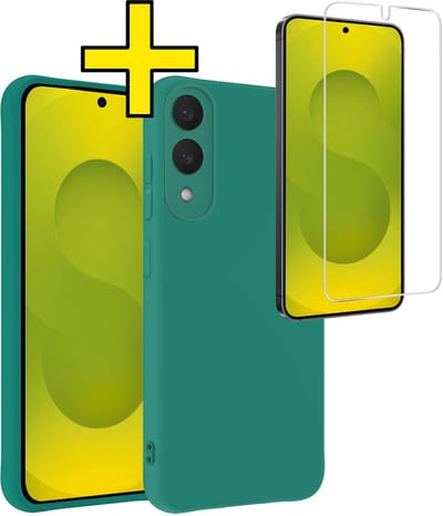 Hoesje - Met Screenprotector - Geschikt voor Samsung Galaxy S25 Edge - Sterk & Shockproof - Back Cover - Siliconen Case - Telefoon Hoes - Telefoonhoesjes - Donkergroen