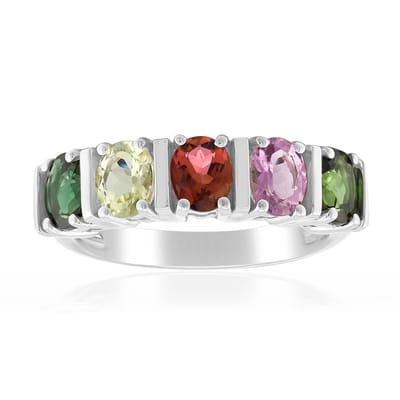 Cavill - Zilveren ring met palladium - Braziliaanse groene, roze en gele ovale toermalijnen 1,405 ct - flexibele maat - kleurrijk elegant sieraad