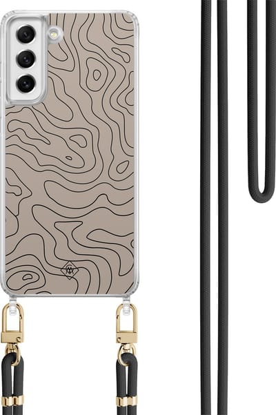 Casimoda® hoesje met koord - Geschikt voor Samsung S21 FE - Abstract Lines - Afneembaar koord - TPU/polycarbonaat - Bruin/beige