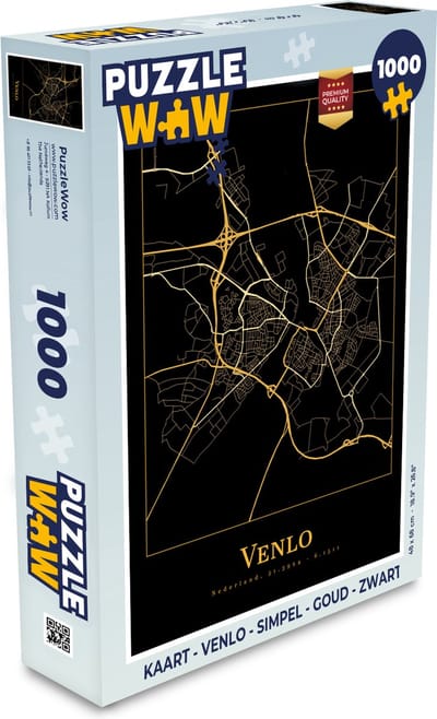 Puzzel Kaart - Venlo - Simpel - Goud - Zwart - Legpuzzel - Puzzel 1000 stukjes volwassenen