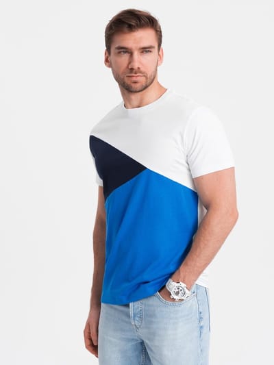 OMBRE T-shirt - Regular Fit - Katoen - Korte Mouw Wit / Marineblauw S