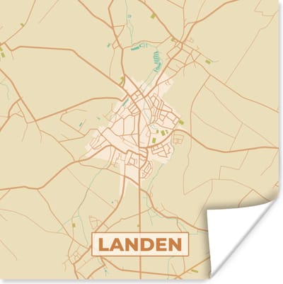 Poster Plattegrond - Landen - Vintage - Stadskaart - Kaart - 100x100 cm XXL