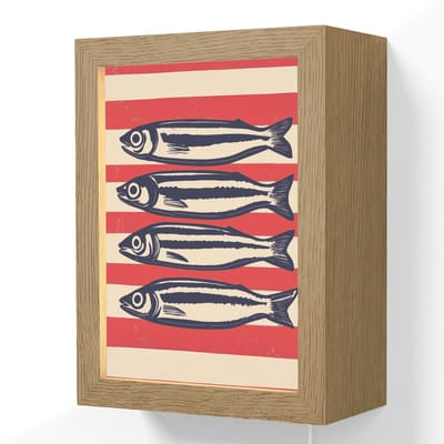 Wandlamp 15x20 cm - Oplaadbaar - Sardines - Rood en beige strepen - Wandlampen binnen woonkamer - Slaapkamer lamp met kabel - Decoratieve nachtlamp - Vloerlamp snoer
