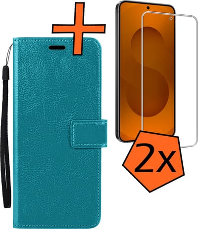 Hoes - Met Screenprotector - Geschikt voor Samsung Galaxy S25 FE - Luxe Pasjeshouder - Bookcase Portemonee - Flip Case - Kunstleer Book Case - Flipcase - Book Cover - Walletcase - PortemonneeHoes - Turquoise