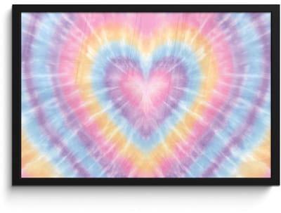 Poster in lijst - Fotolijst 60x40 cm - Posters - Hartvorm - Pastelkleuren - Tie Dye - Posterlijst zwart - Decoratie - Wanddecoratie woonkamer - Muurdecoratie slaapkamer