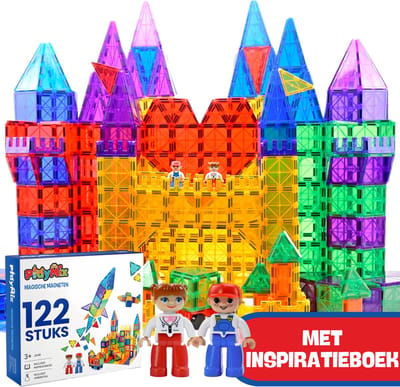 PlayMix Magnetic Tiles - 122 Stuks - Magnetisch Speelgoed - Bouwspeelgoed - Bouwblokken - Magna - Magneten Speelgoed - Magnetische Tegels - Bouwstenen - Montessori Speelgoed - Educatief Speelgoed - Jongens & Meisjes