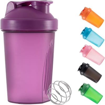 Shaker fles voor eiwitpoeder blender, plastic workout waterfles 400 ml met mixball non-Leak cap shaker-bekers voor fitness sport gym supplement, drankflessen (paars)