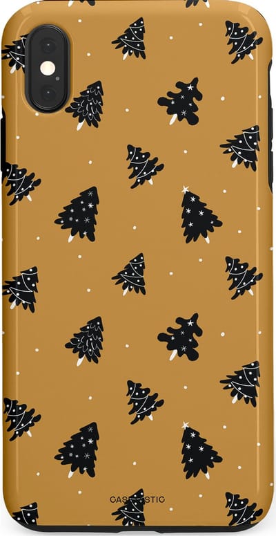 Casetastic hoesje geschikt voor Apple iPhone XS Max - Dubbellaagse bescherming - Zwarte Kerstboom Feest - Fashion Case - Goud Donkergrijs Taupe
