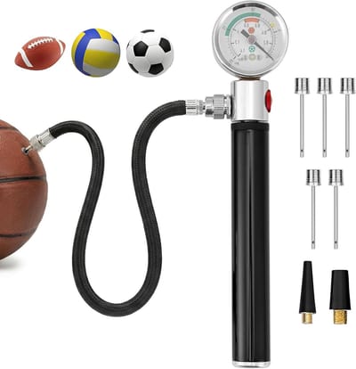 Mini Aluminium Luchtpomp met Drukmeter voor Basketbal, Voetbal en Volleybal - Draagbare Pomp met Opblaasnaald voor Diverse Bollen