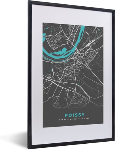 Fotolijst incl. Poster - Poissy - Stadskaart - Kaart - Plattegrond - Frankrijk - 40x60 cm - Posterlijst